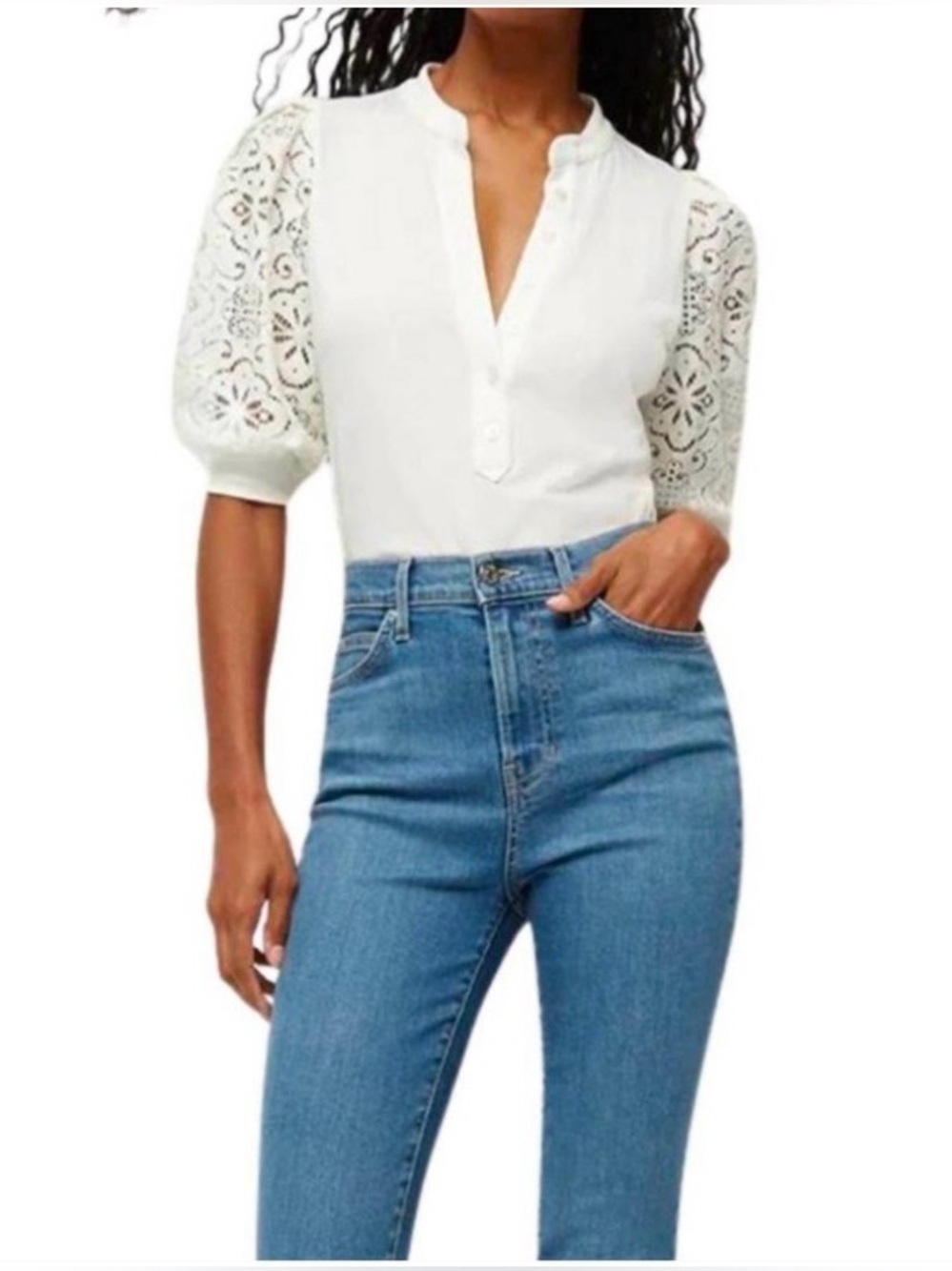 NWT Veronica Beard Coralee Eyelet Puff-Sleeve Top sz S